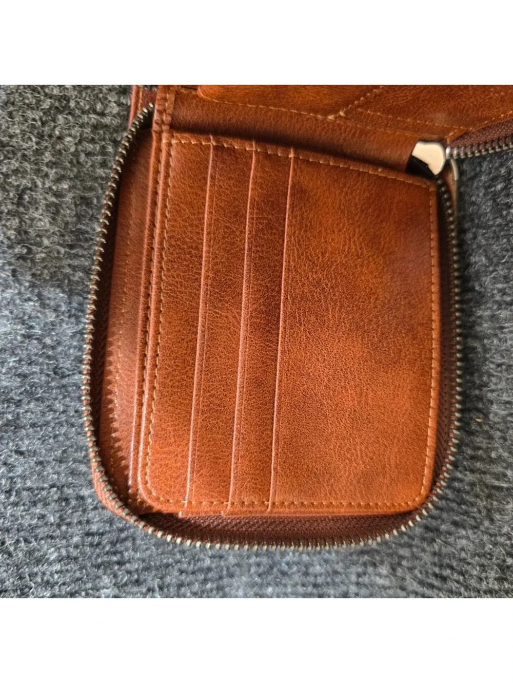 Chanpincl Men Genuine Leather Zip Around Wallet Brown Bifold RFID Card Pocket